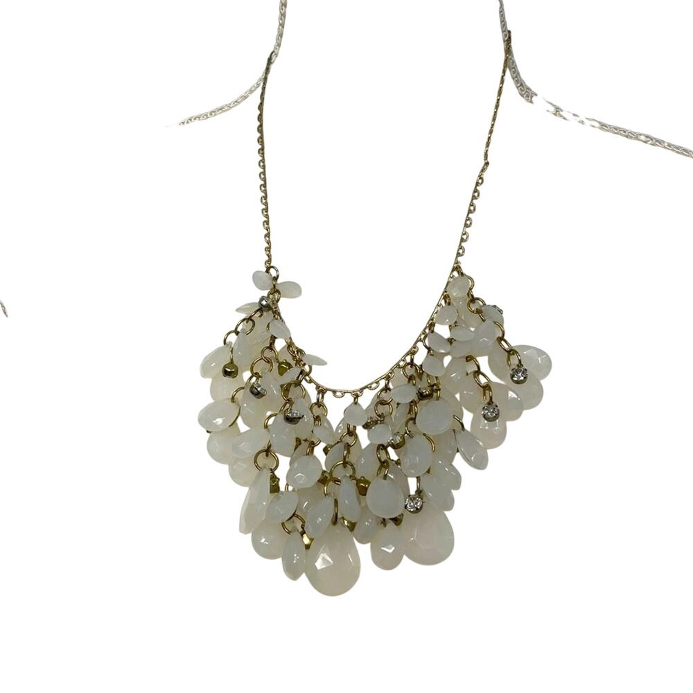 Natasha Couture White Faceted Bead With Rhinestone Bib Statement Necklace